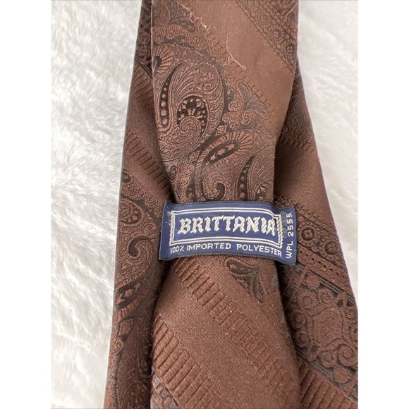 Brittania Mens Vintage Neck Tie Brown  Polyester 57" x 4 1/2" - Picture 5 of 8